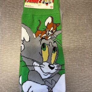 Warner Bros. Green and Gray Tom and Jerry Socks, Novelty Socks, Unisex